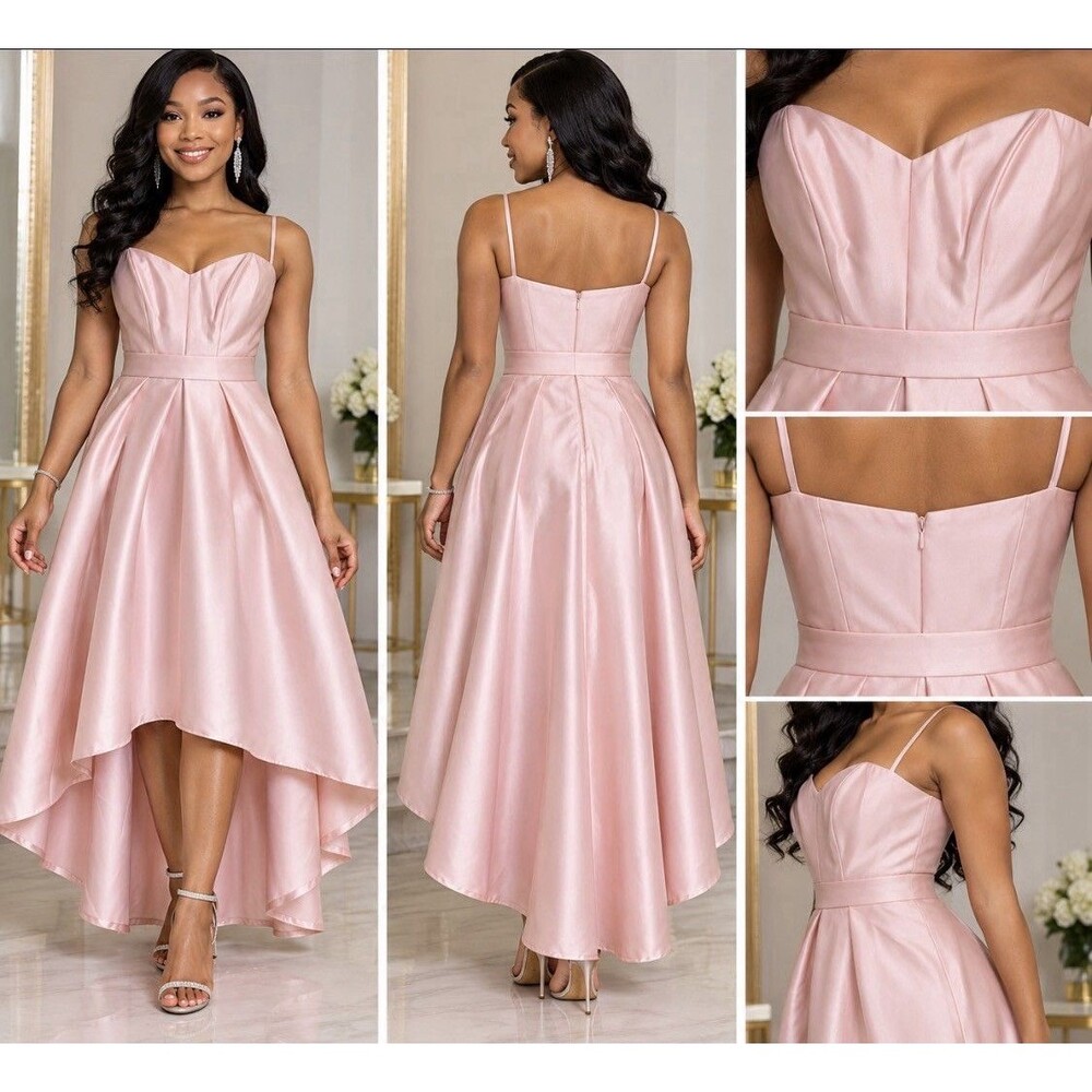 Alfred Sung Pink Satin Strapless Gown Size 6R ( Straps Included) On Sale Now!